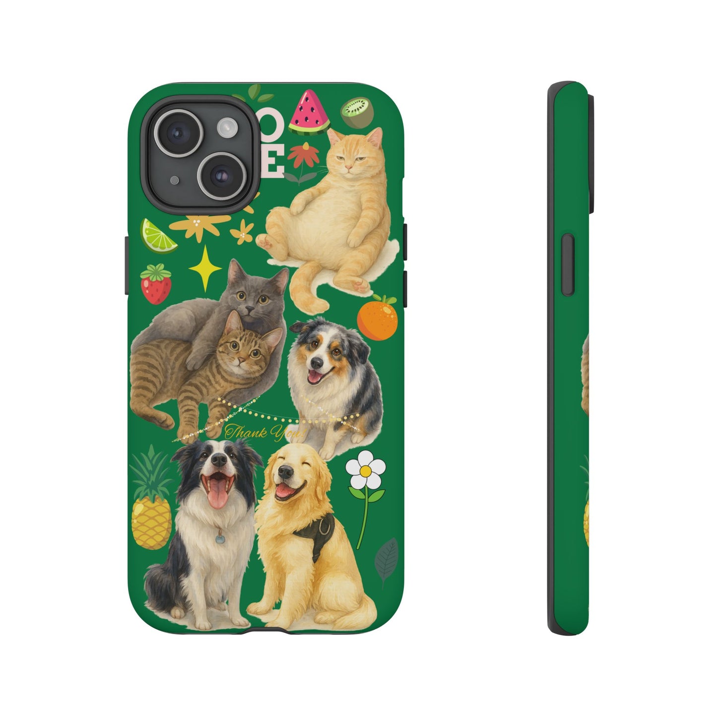 60A-10 Dog and Cat Printed Dual-Layer Phone Case In Dark Green – Glossy or Matte Finish – iPhone & Android Compatible