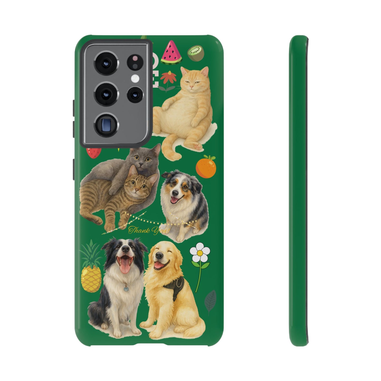 60A-10 Dog and Cat Printed Dual-Layer Phone Case In Dark Green – Glossy or Matte Finish – iPhone & Android Compatible