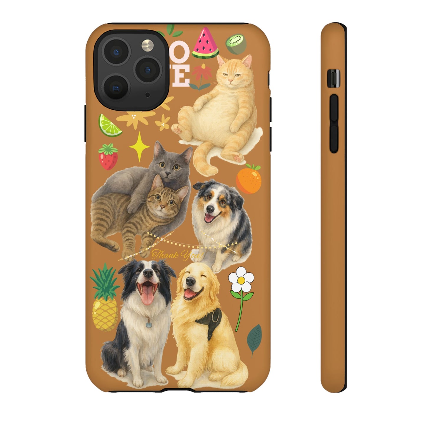 60A-9 Dog and Cat Printed Dual-Layer Phone Case In Light Brown – Glossy or Matte Finish – iPhone & Android Compatible