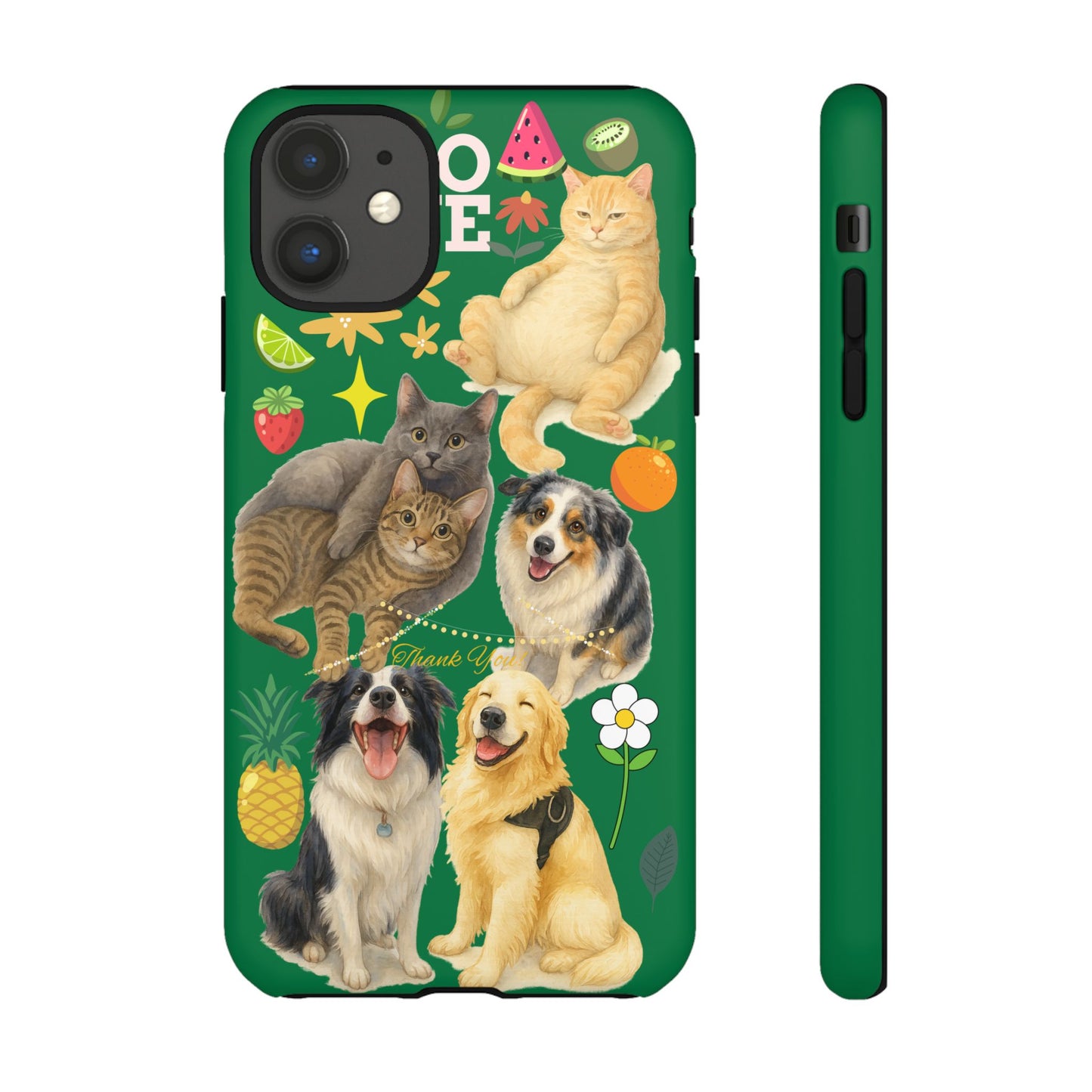 60A-10 Dog and Cat Printed Dual-Layer Phone Case In Dark Green – Glossy or Matte Finish – iPhone & Android Compatible