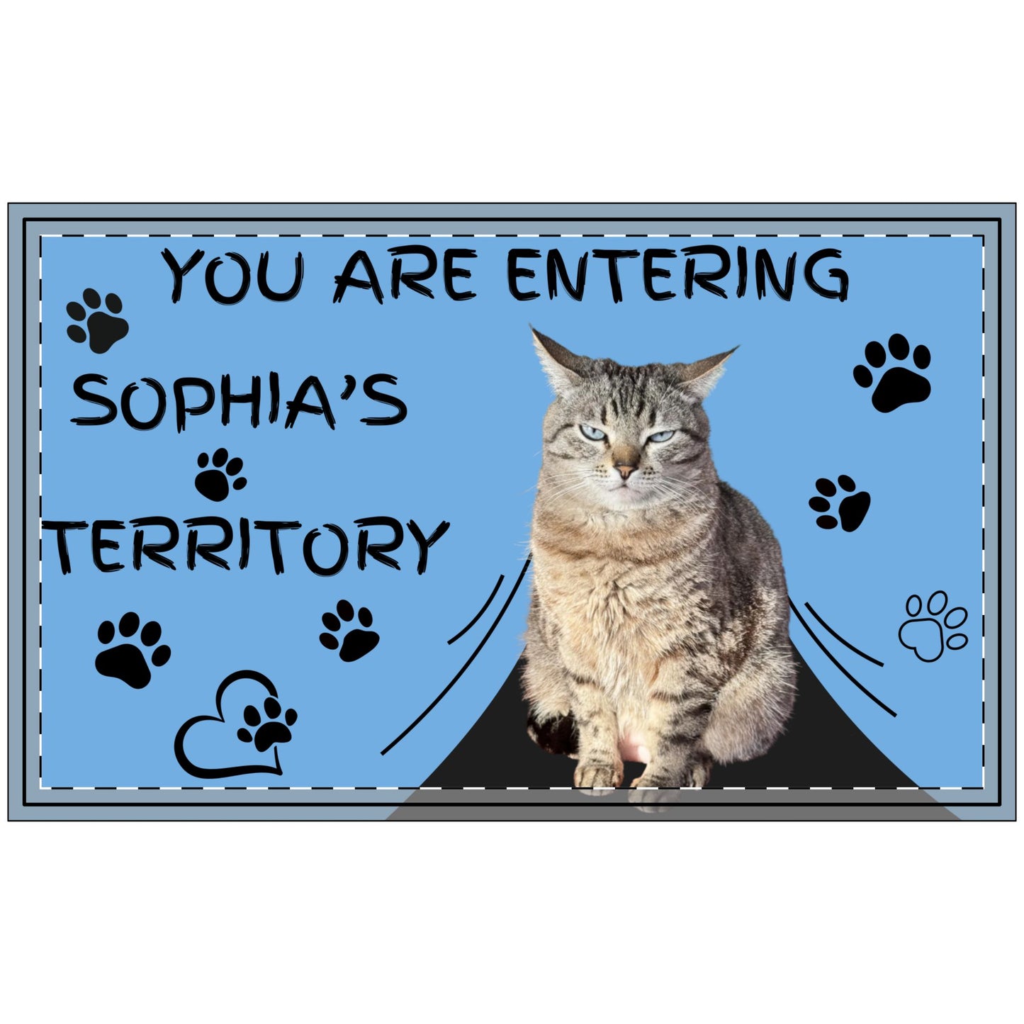 90E7 Personalized Pet Welcome Mat In Blue – Indoor/Outdoor Rug with Custom Name