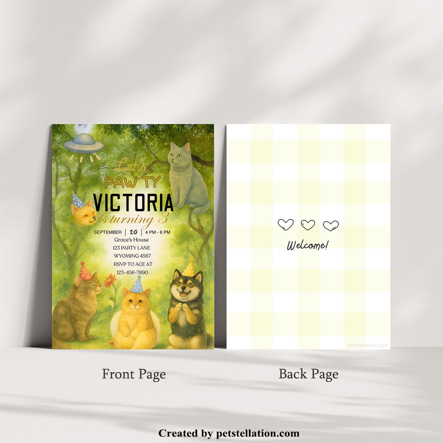 30A1 Editable Pet Birthday Invitation Canva Template – Dog or Cat Party Invite – 5x7” Custom Printable Card