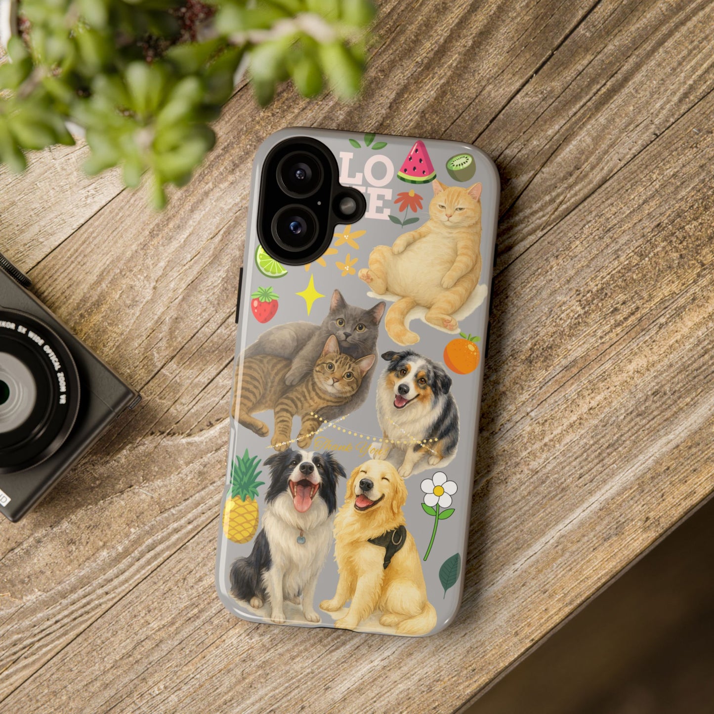 60A-6 Dog and Cat Printed Dual-Layer Phone Case In Light Grey – Glossy or Matte Finish – iPhone & Android Compatible