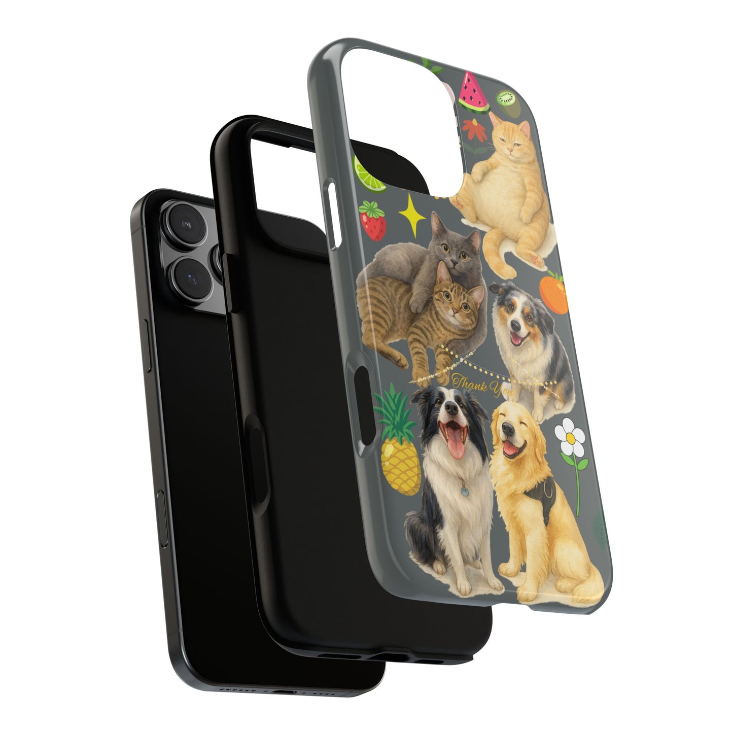 60A-7 Dog and Cat Printed Dual-Layer Phone Case In Dark Grey – Glossy or Matte Finish – iPhone & Android Compatible