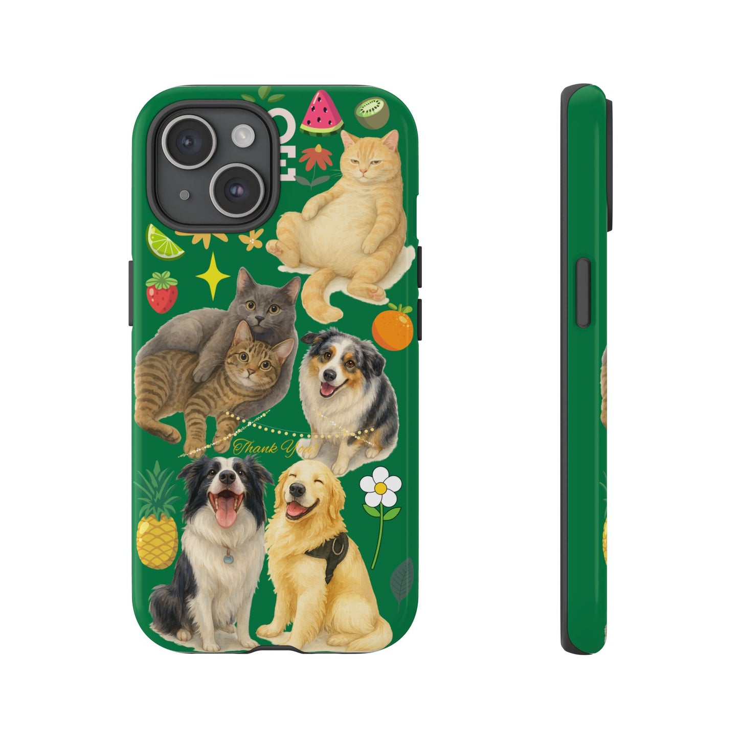60A-10 Dog and Cat Printed Dual-Layer Phone Case In Dark Green – Glossy or Matte Finish – iPhone & Android Compatible