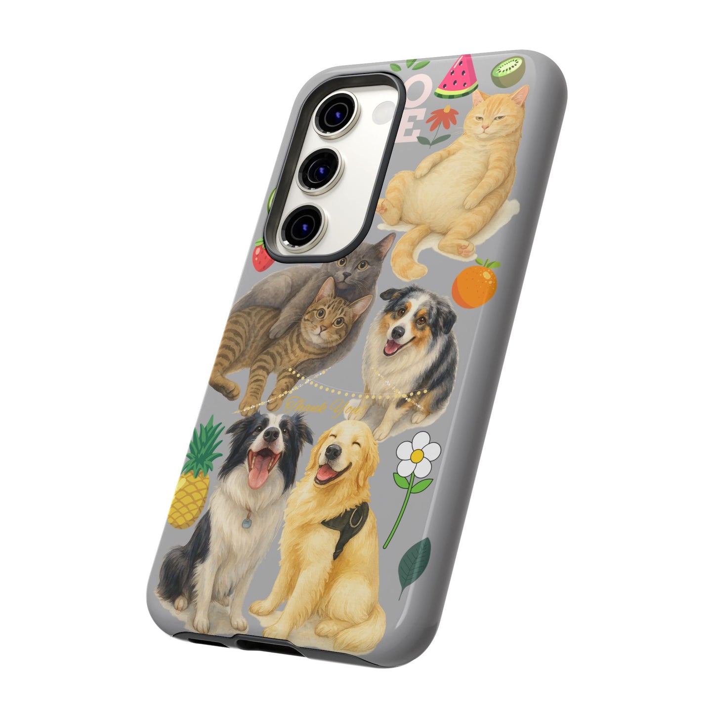 60A-6 Dog and Cat Printed Dual-Layer Phone Case In Light Grey – Glossy or Matte Finish – iPhone & Android Compatible