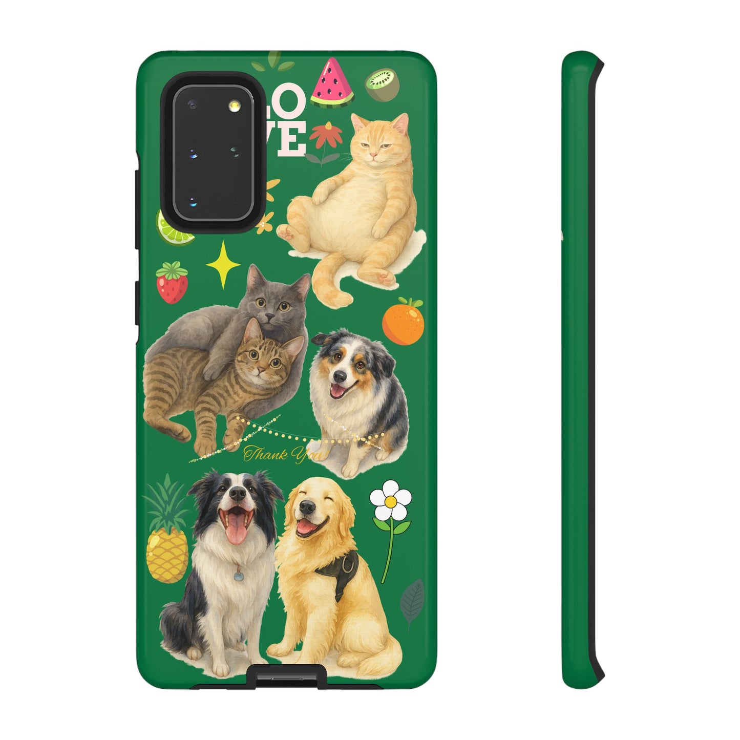 60A-10 Dog and Cat Printed Dual-Layer Phone Case In Dark Green – Glossy or Matte Finish – iPhone & Android Compatible