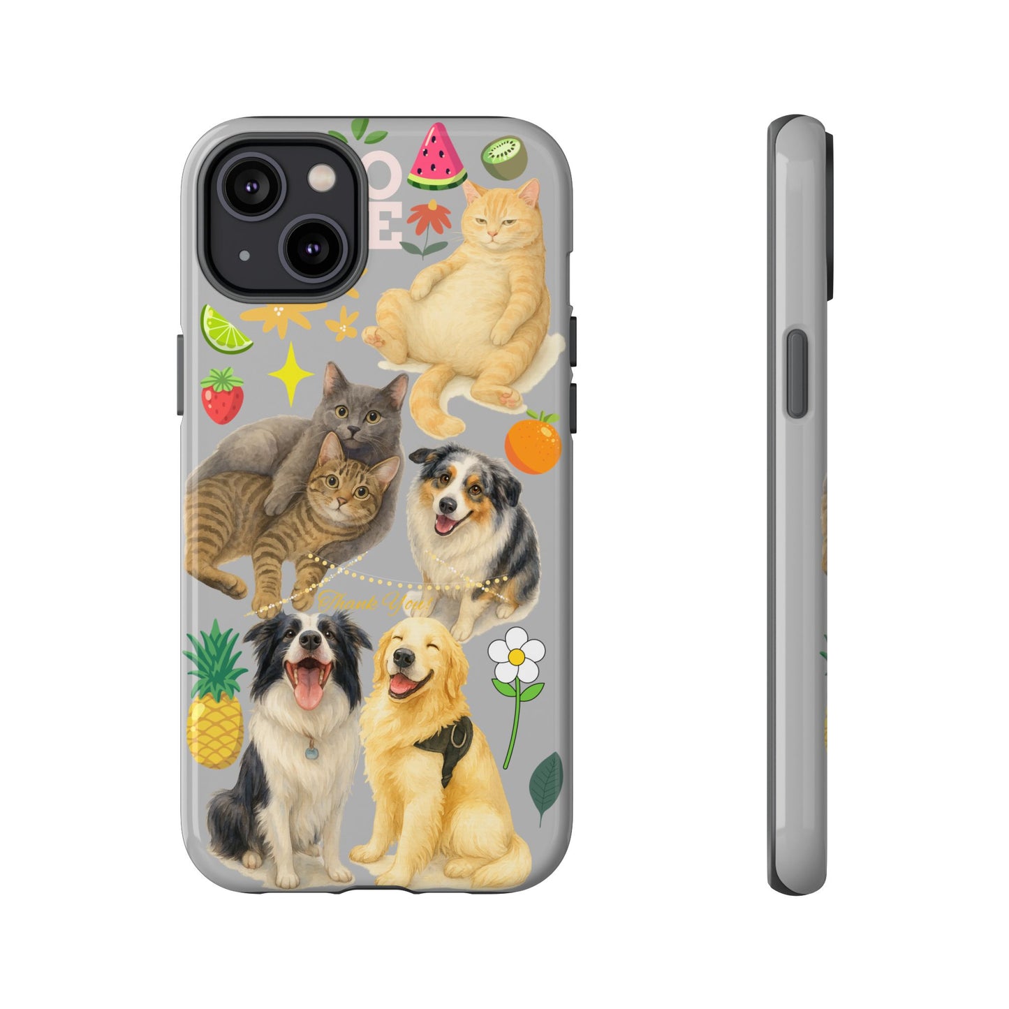 60A-6 Dog and Cat Printed Dual-Layer Phone Case In Light Grey – Glossy or Matte Finish – iPhone & Android Compatible
