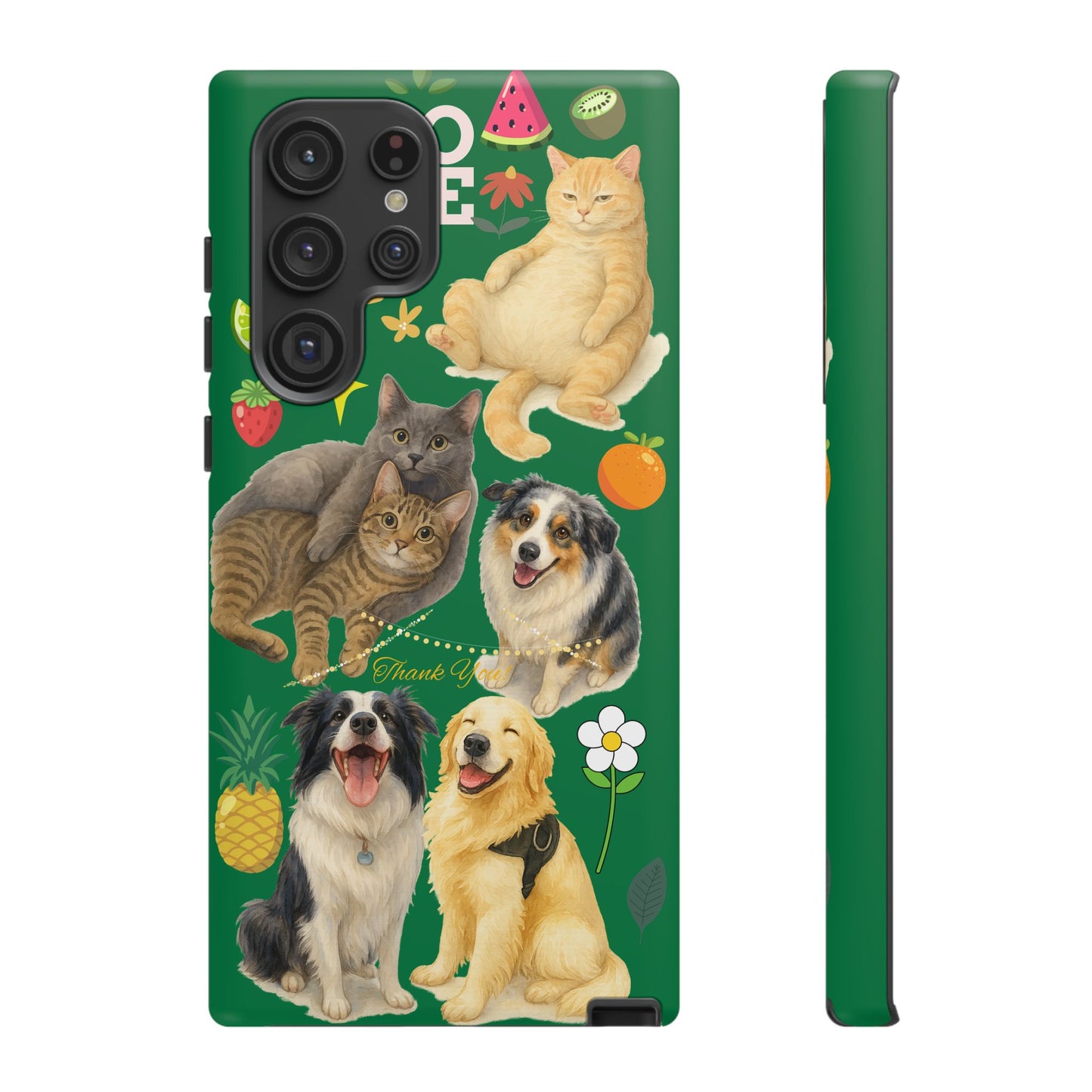 60A-10 Dog and Cat Printed Dual-Layer Phone Case In Dark Green – Glossy or Matte Finish – iPhone & Android Compatible