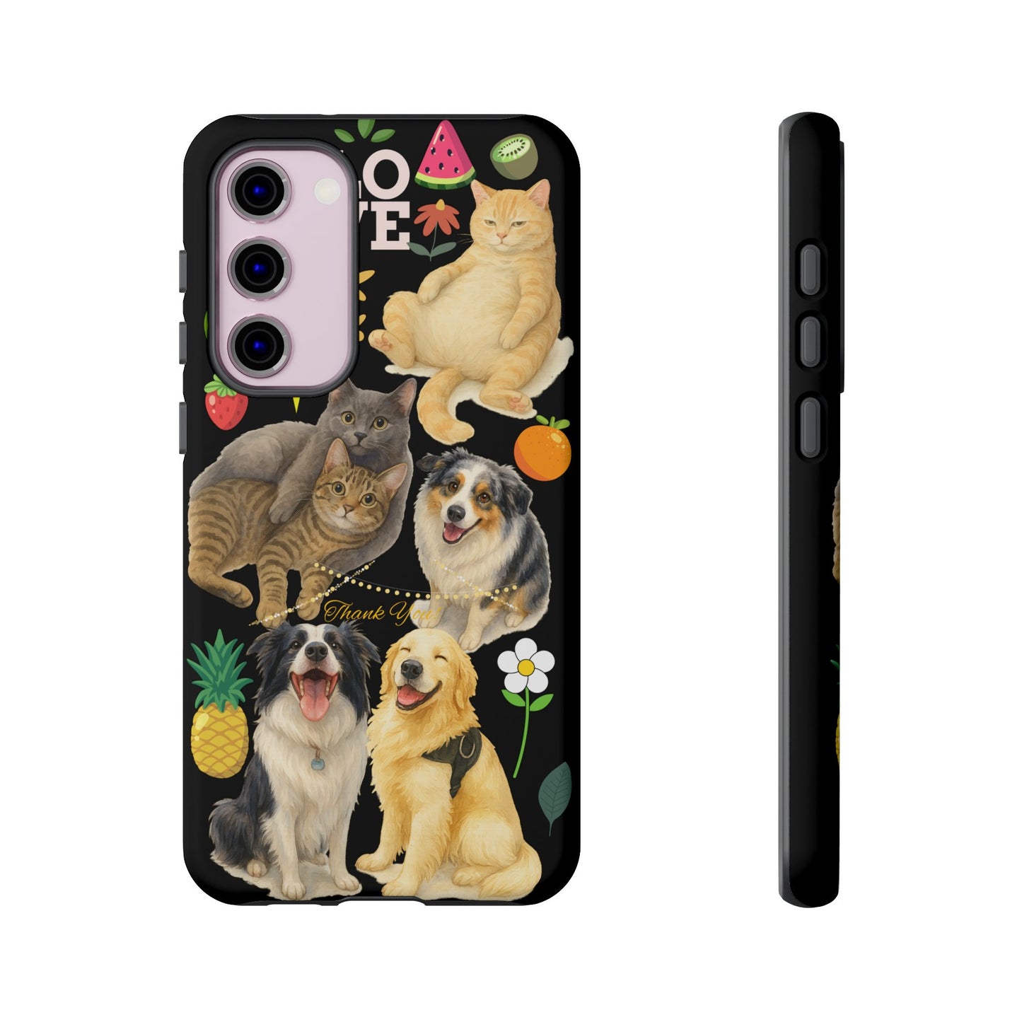 60A-8 Dog and Cat Printed Dual-Layer Phone Case In Black – Glossy or Matte Finish – iPhone & Android Compatible