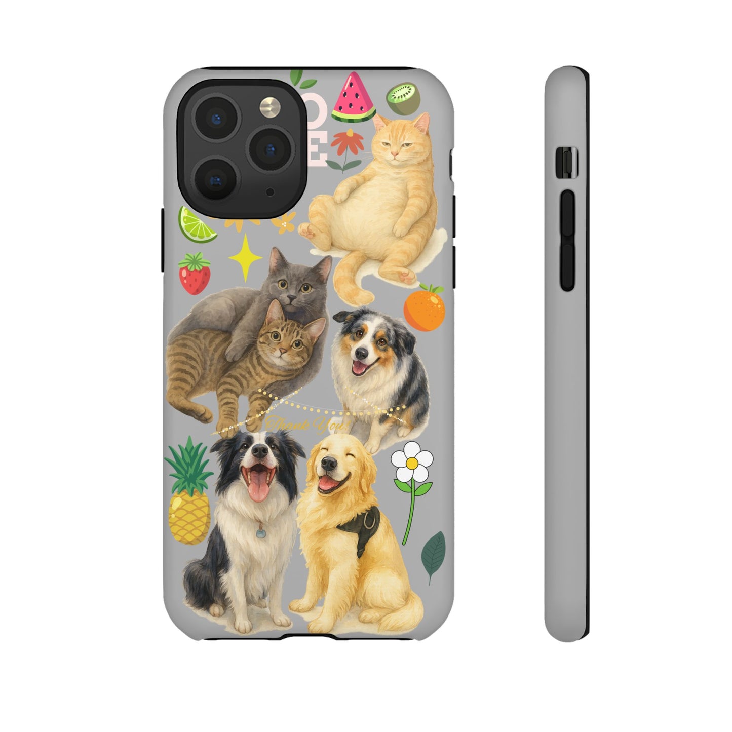 60A-6 Dog and Cat Printed Dual-Layer Phone Case In Light Grey – Glossy or Matte Finish – iPhone & Android Compatible