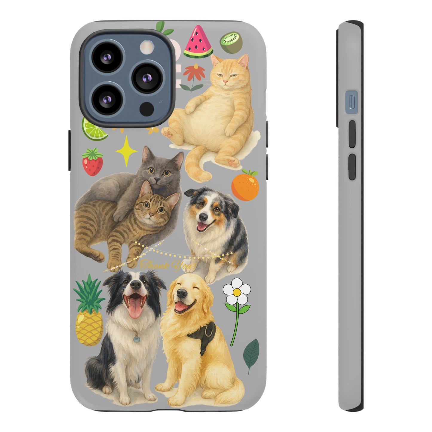60A-6 Dog and Cat Printed Dual-Layer Phone Case In Light Grey – Glossy or Matte Finish – iPhone & Android Compatible