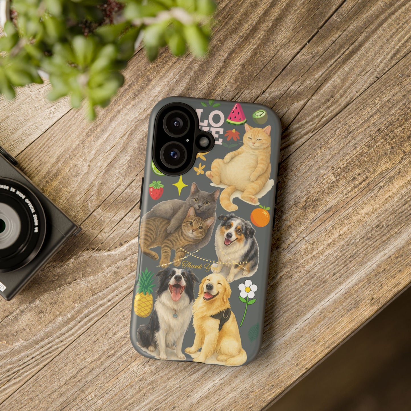 60A-7 Dog and Cat Printed Dual-Layer Phone Case In Dark Grey – Glossy or Matte Finish – iPhone & Android Compatible