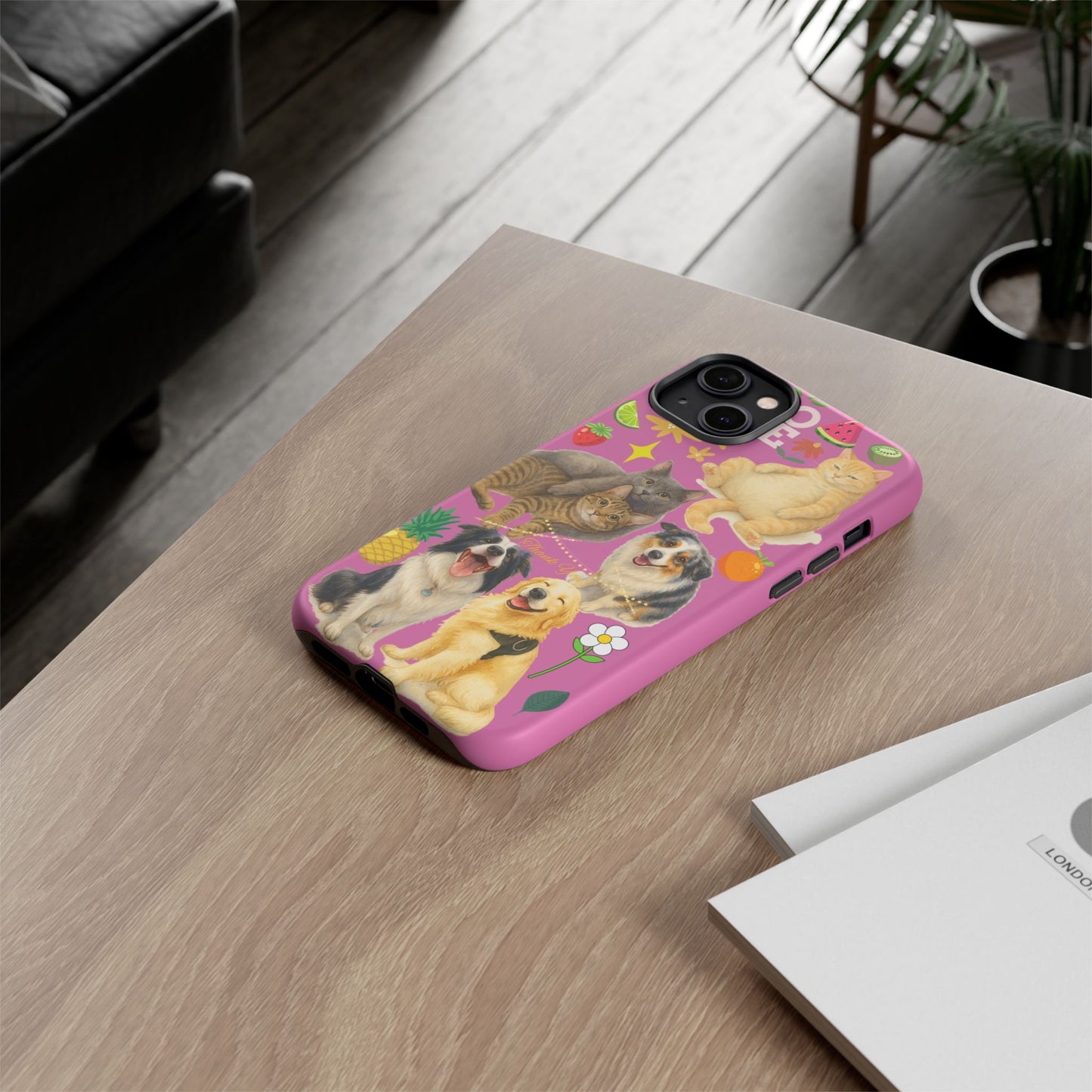 60A-2 Dog and Cat Printed Dual-Layer Phone Case In Pink – Glossy or Matte Finish – iPhone & Android Compatible