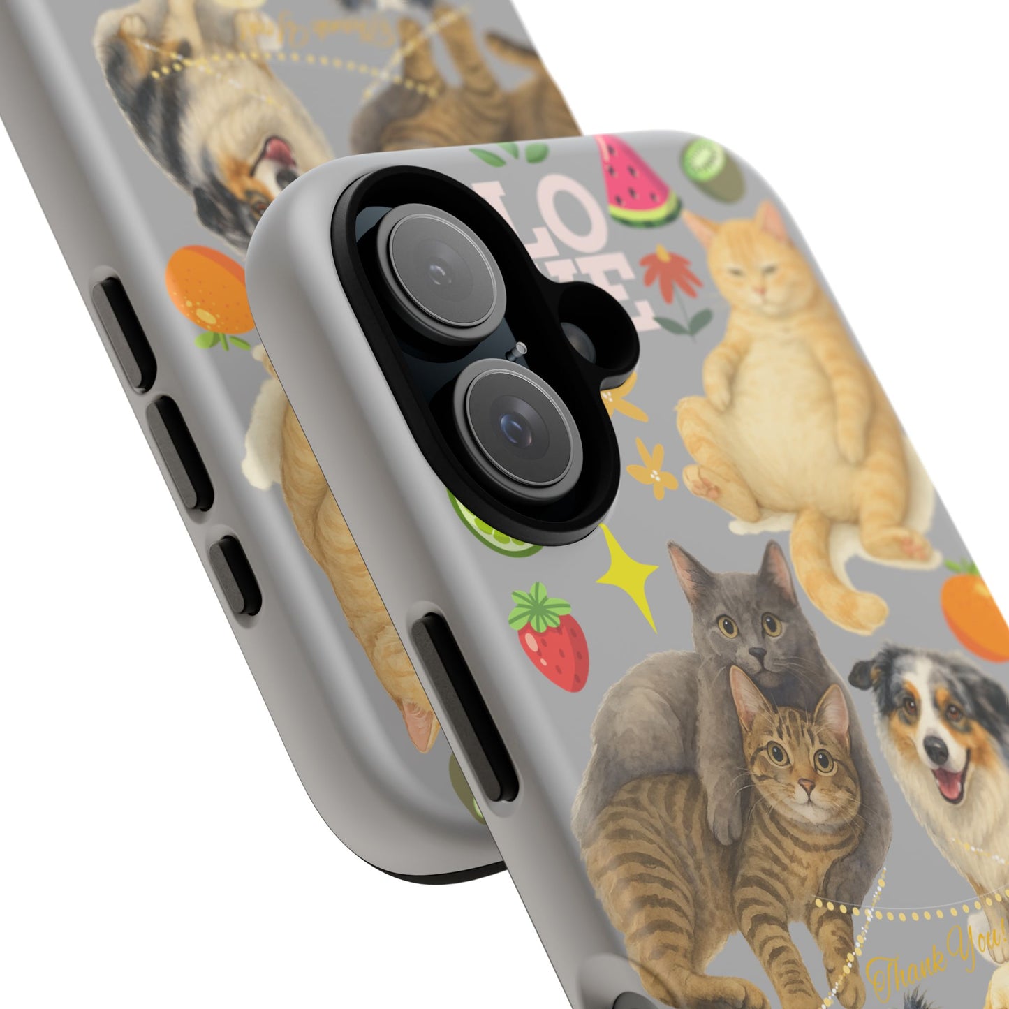 60A-6 Dog and Cat Printed Dual-Layer Phone Case In Light Grey – Glossy or Matte Finish – iPhone & Android Compatible