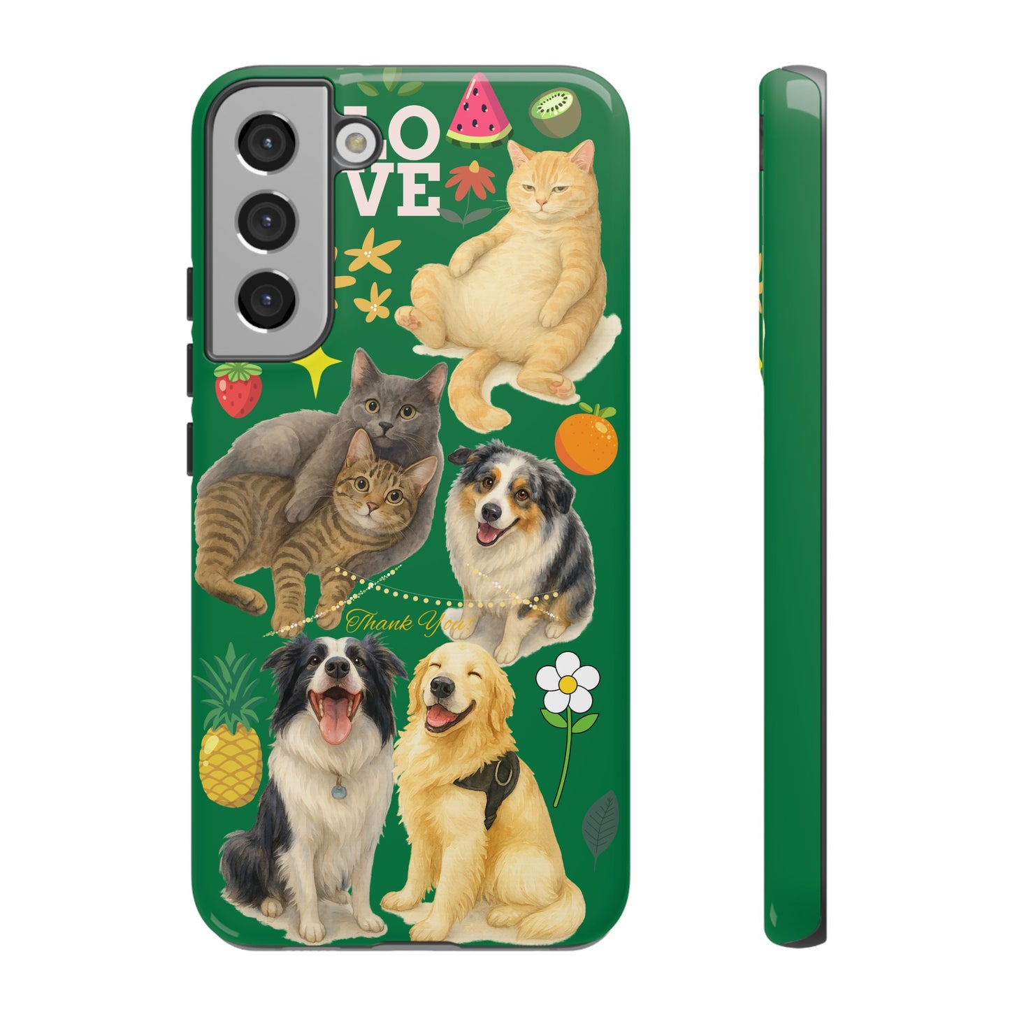60A-10 Dog and Cat Printed Dual-Layer Phone Case In Dark Green – Glossy or Matte Finish – iPhone & Android Compatible