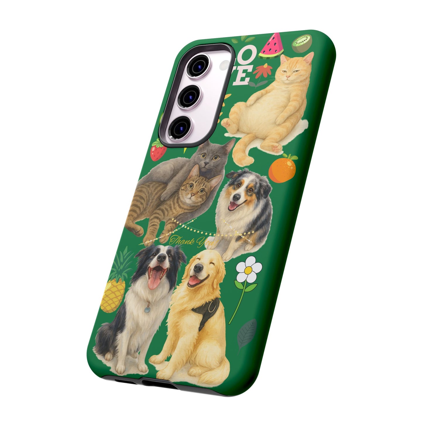 60A-10 Dog and Cat Printed Dual-Layer Phone Case In Dark Green – Glossy or Matte Finish – iPhone & Android Compatible