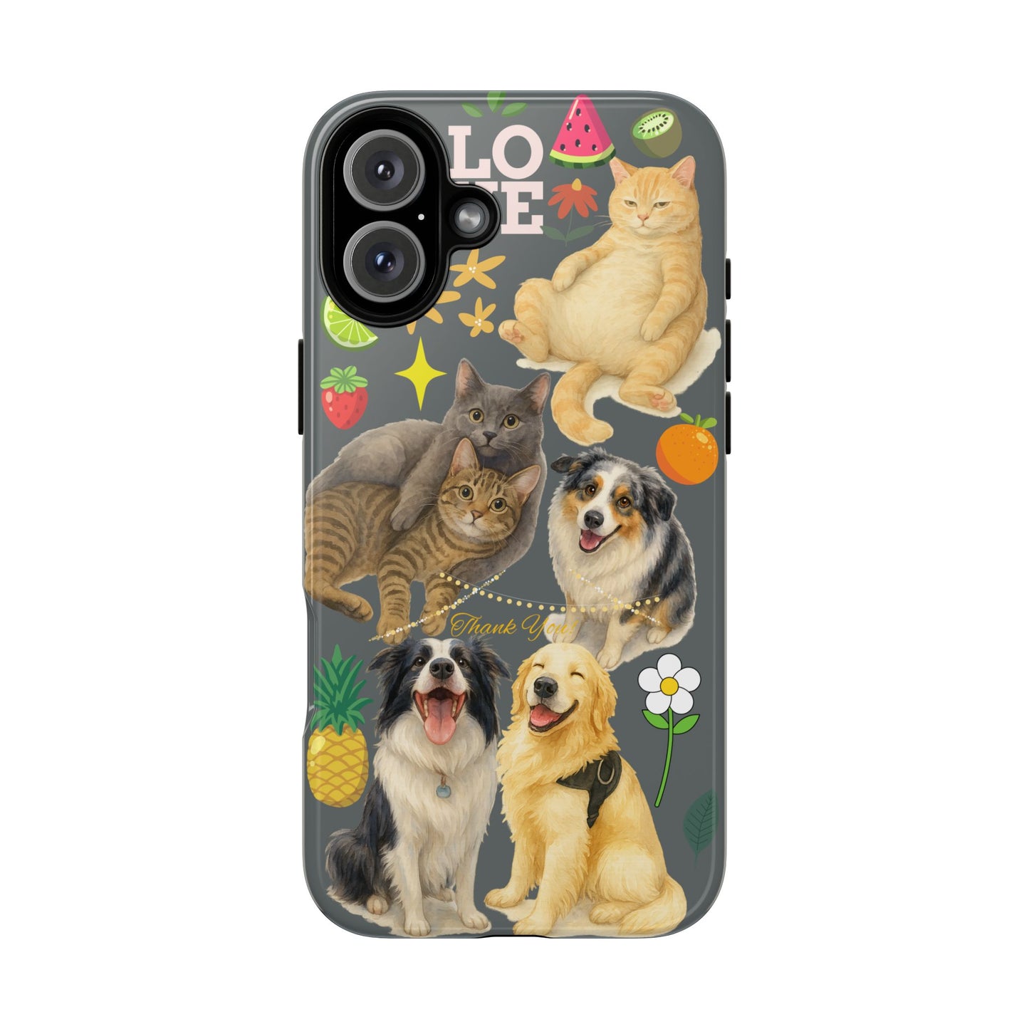 60A-7 Dog and Cat Printed Dual-Layer Phone Case In Dark Grey – Glossy or Matte Finish – iPhone & Android Compatible