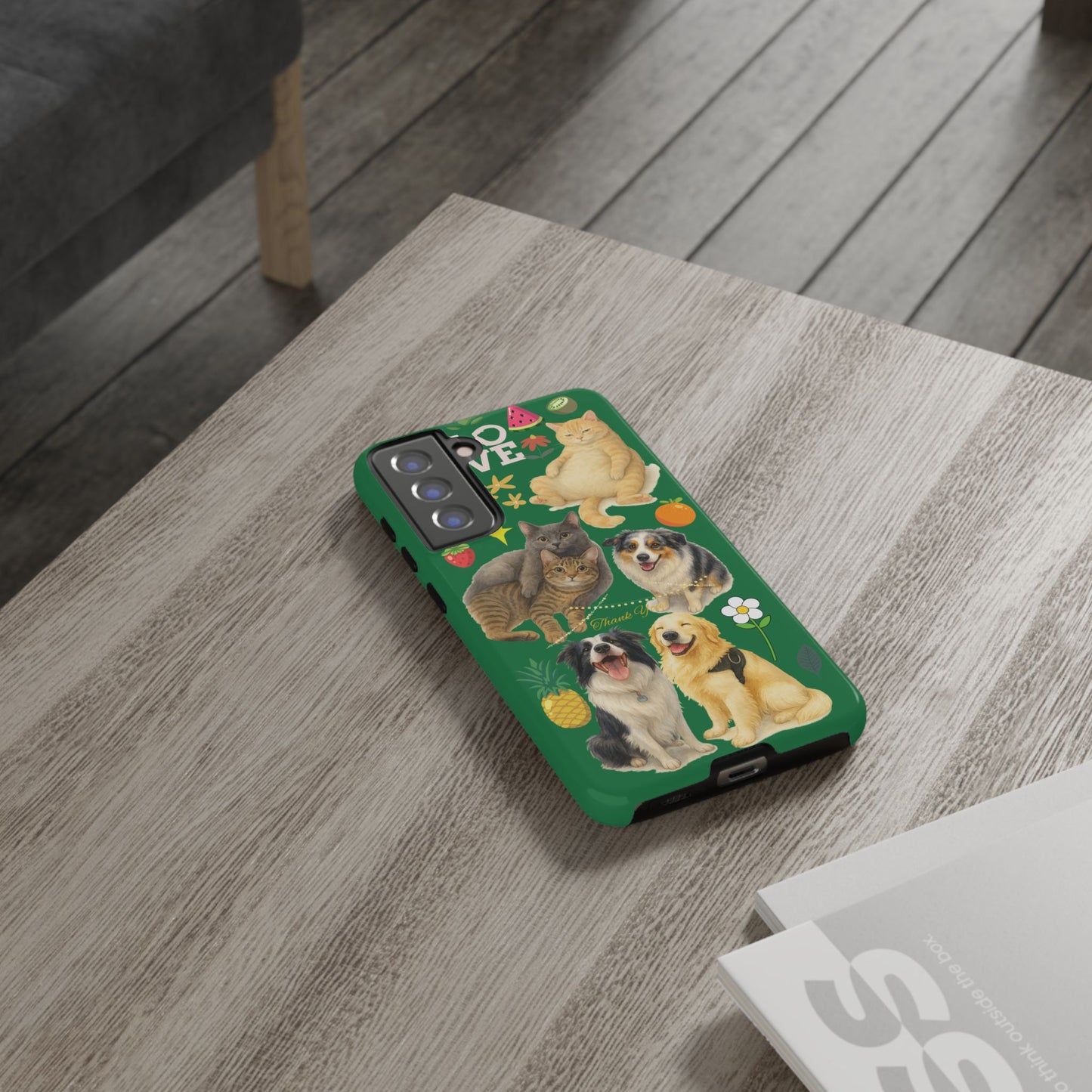 60A-10 Dog and Cat Printed Dual-Layer Phone Case In Dark Green – Glossy or Matte Finish – iPhone & Android Compatible