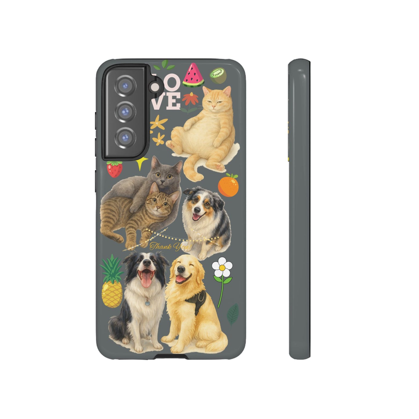 60A-7 Dog and Cat Printed Dual-Layer Phone Case In Dark Grey – Glossy or Matte Finish – iPhone & Android Compatible