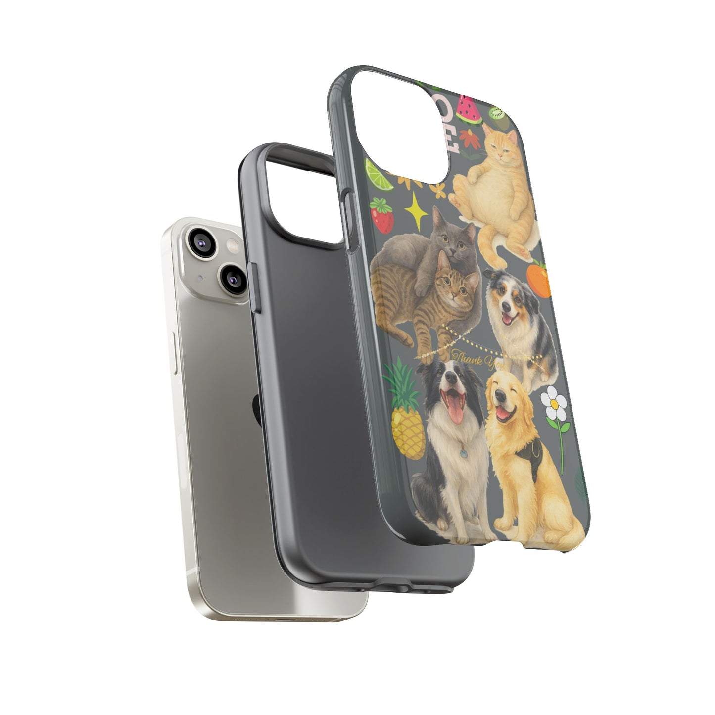 60A-7 Dog and Cat Printed Dual-Layer Phone Case In Dark Grey – Glossy or Matte Finish – iPhone & Android Compatible