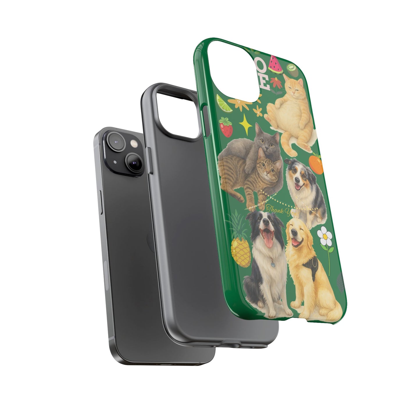 60A-10 Dog and Cat Printed Dual-Layer Phone Case In Dark Green – Glossy or Matte Finish – iPhone & Android Compatible