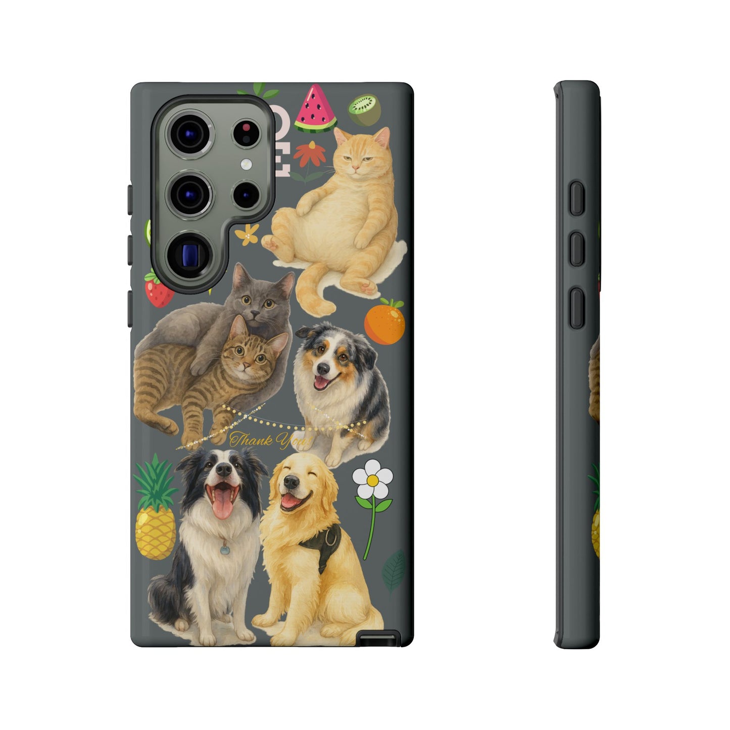 60A-7 Dog and Cat Printed Dual-Layer Phone Case In Dark Grey – Glossy or Matte Finish – iPhone & Android Compatible