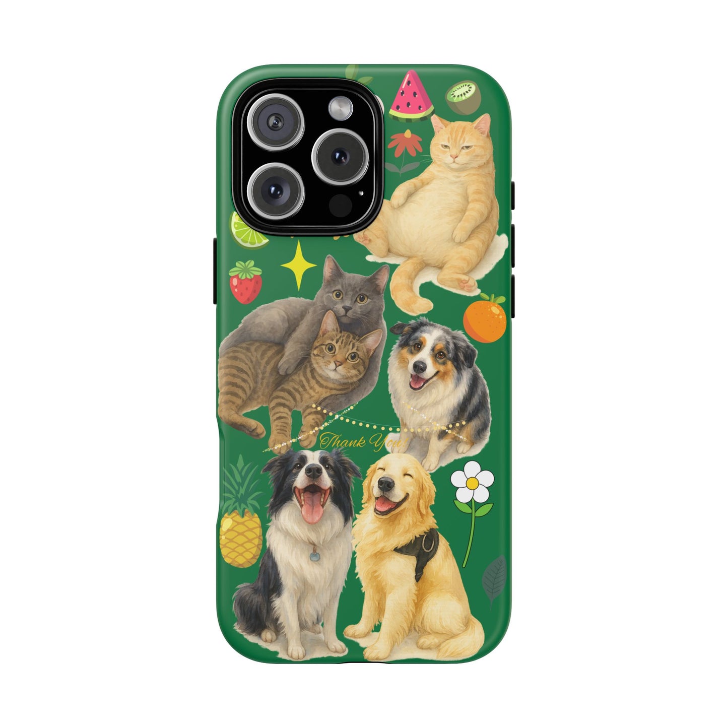 60A-10 Dog and Cat Printed Dual-Layer Phone Case In Dark Green – Glossy or Matte Finish – iPhone & Android Compatible