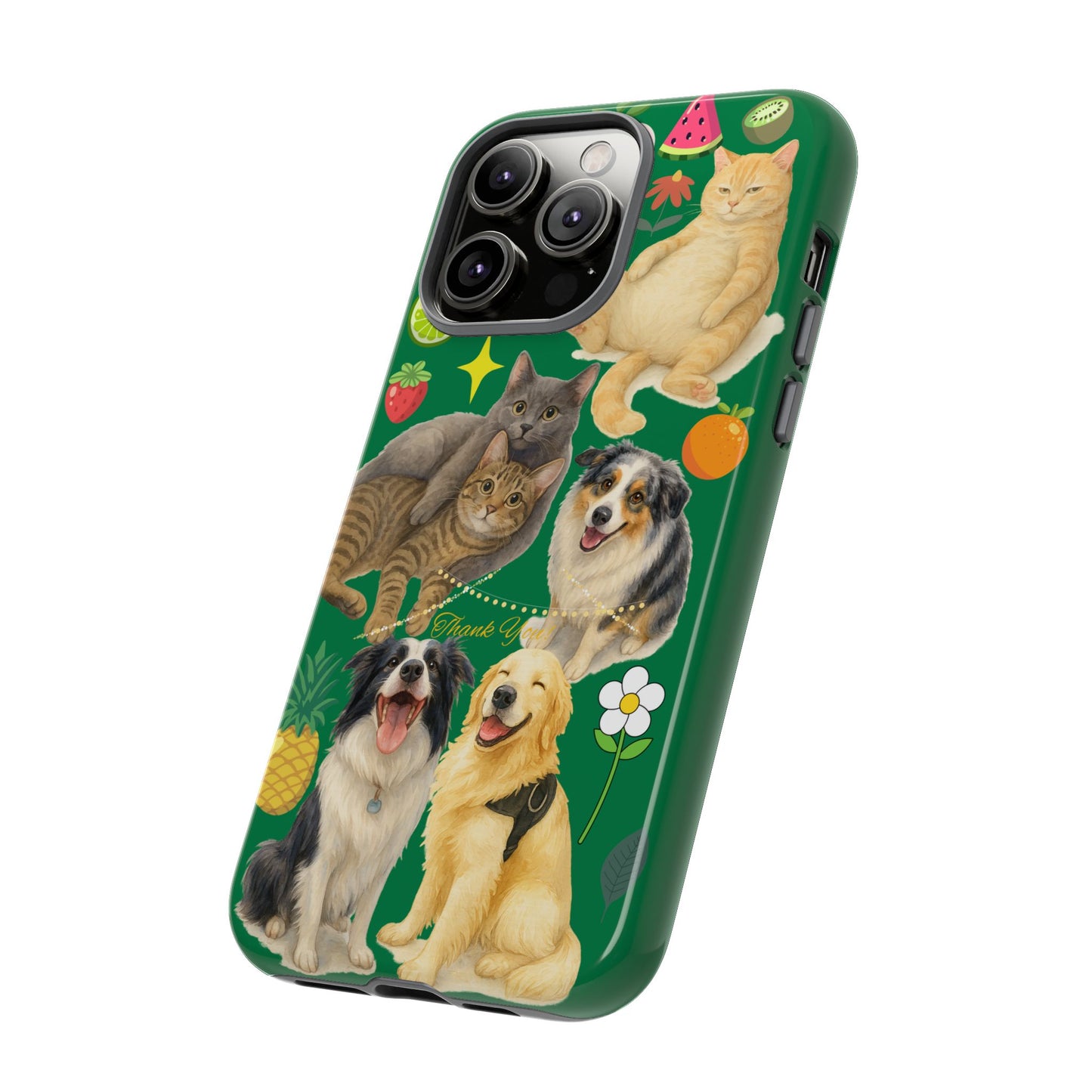 60A-10 Dog and Cat Printed Dual-Layer Phone Case In Dark Green – Glossy or Matte Finish – iPhone & Android Compatible