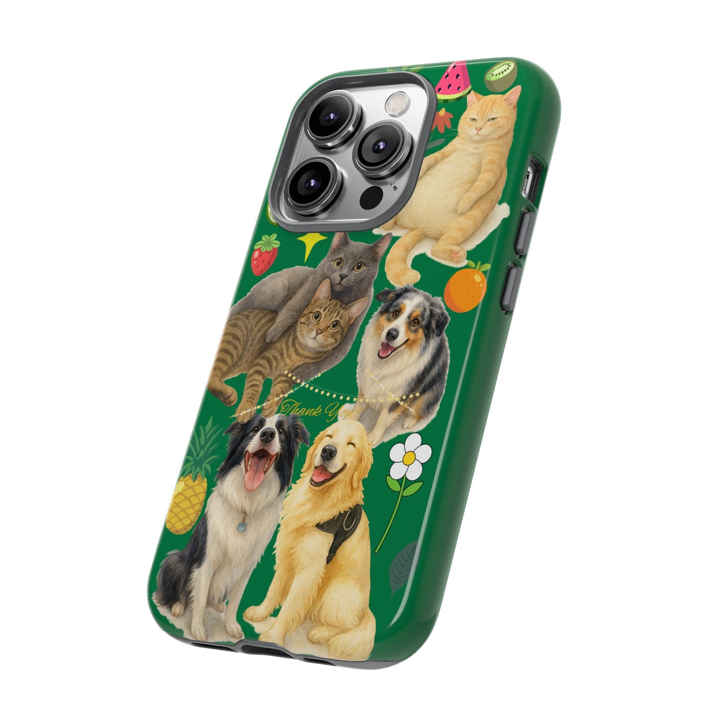 60A-10 Dog and Cat Printed Dual-Layer Phone Case In Dark Green – Glossy or Matte Finish – iPhone & Android Compatible