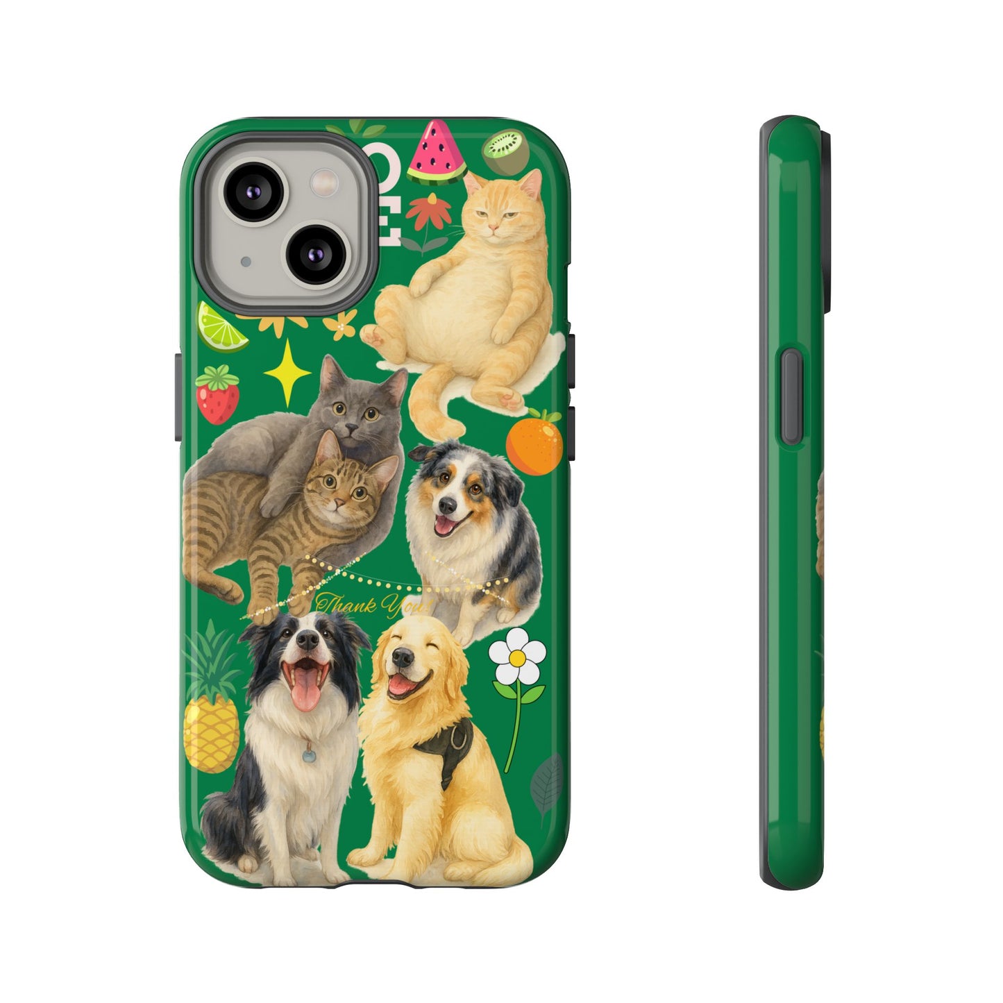 60A-10 Dog and Cat Printed Dual-Layer Phone Case In Dark Green – Glossy or Matte Finish – iPhone & Android Compatible