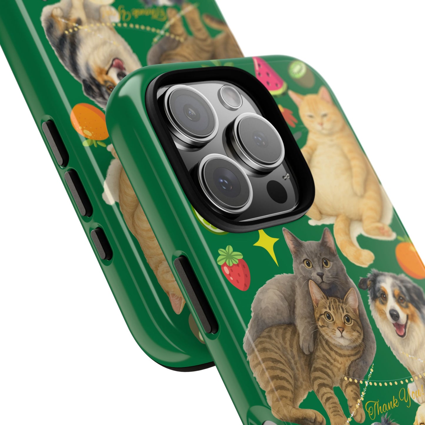 60A-10 Dog and Cat Printed Dual-Layer Phone Case In Dark Green – Glossy or Matte Finish – iPhone & Android Compatible