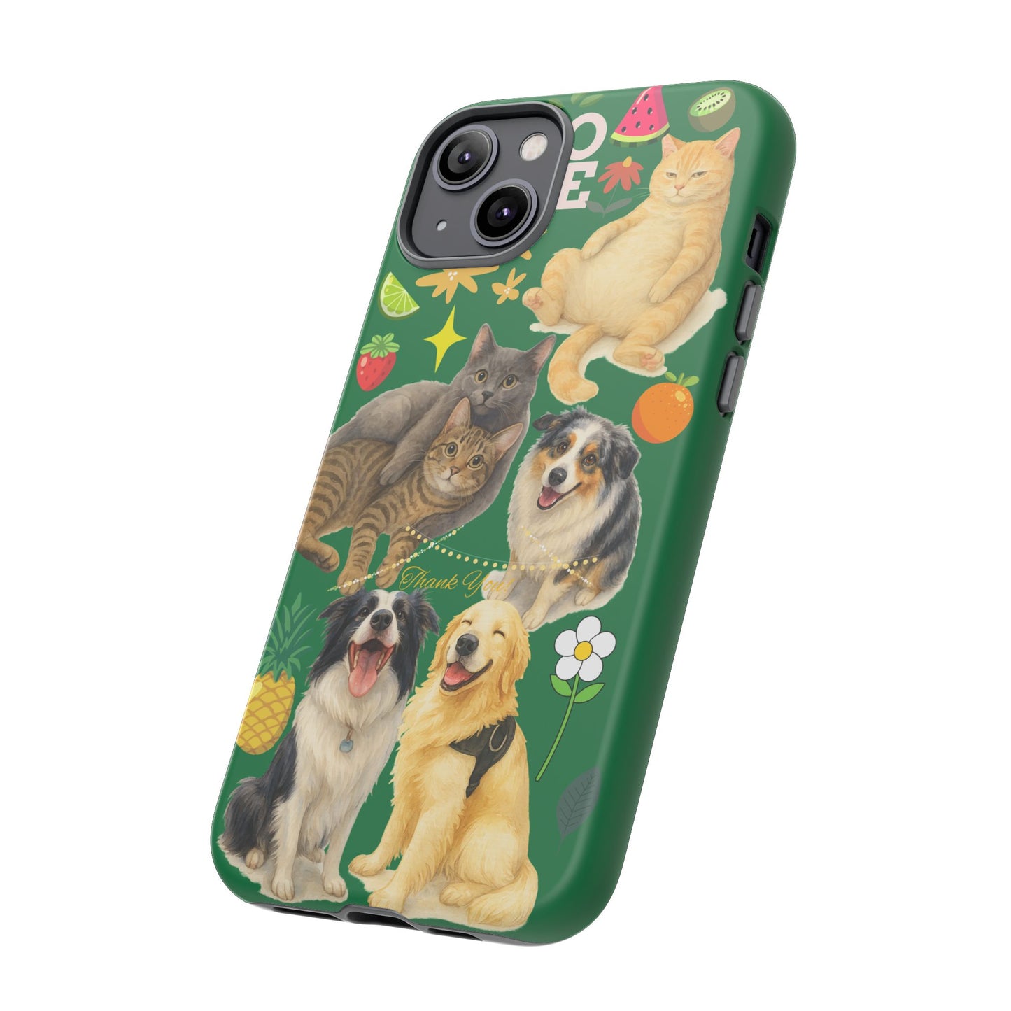 60A-10 Dog and Cat Printed Dual-Layer Phone Case In Dark Green – Glossy or Matte Finish – iPhone & Android Compatible
