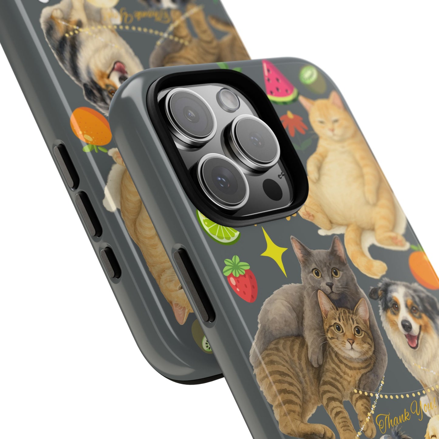 60A-7 Dog and Cat Printed Dual-Layer Phone Case In Dark Grey – Glossy or Matte Finish – iPhone & Android Compatible