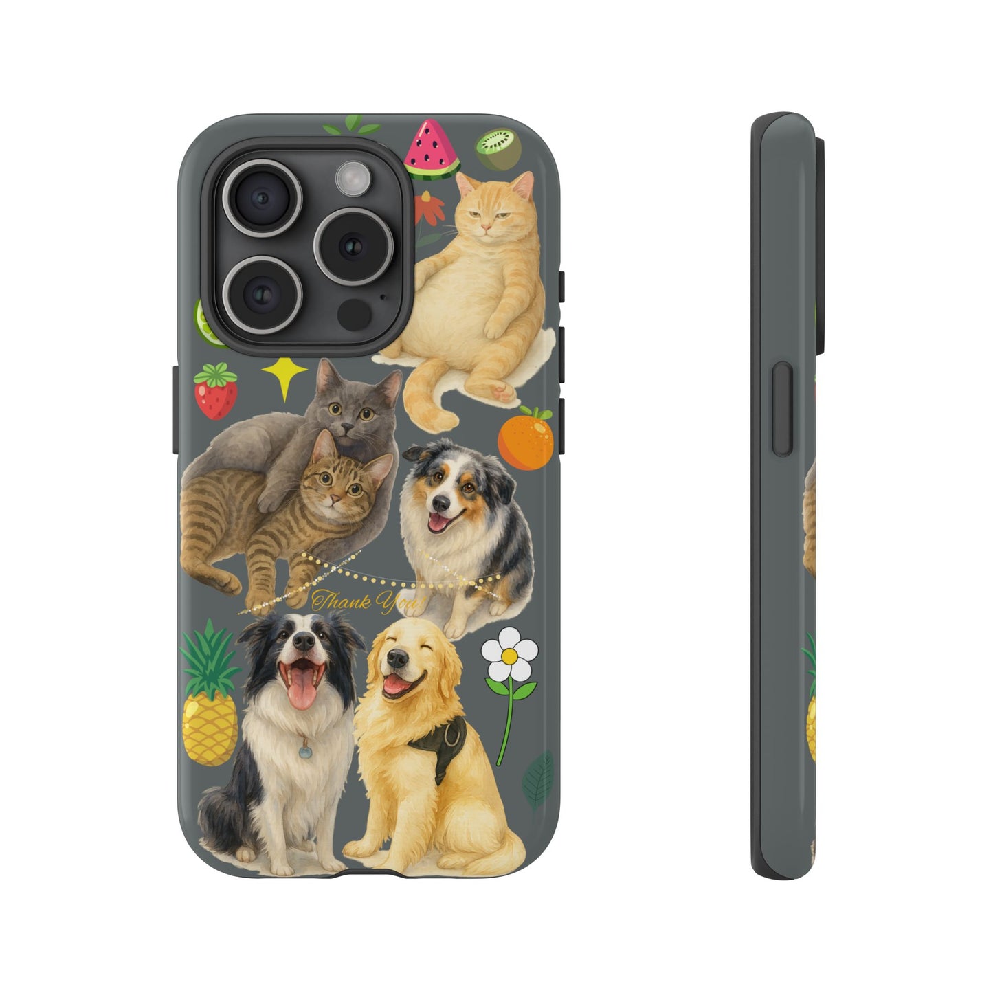 60A-7 Dog and Cat Printed Dual-Layer Phone Case In Dark Grey – Glossy or Matte Finish – iPhone & Android Compatible