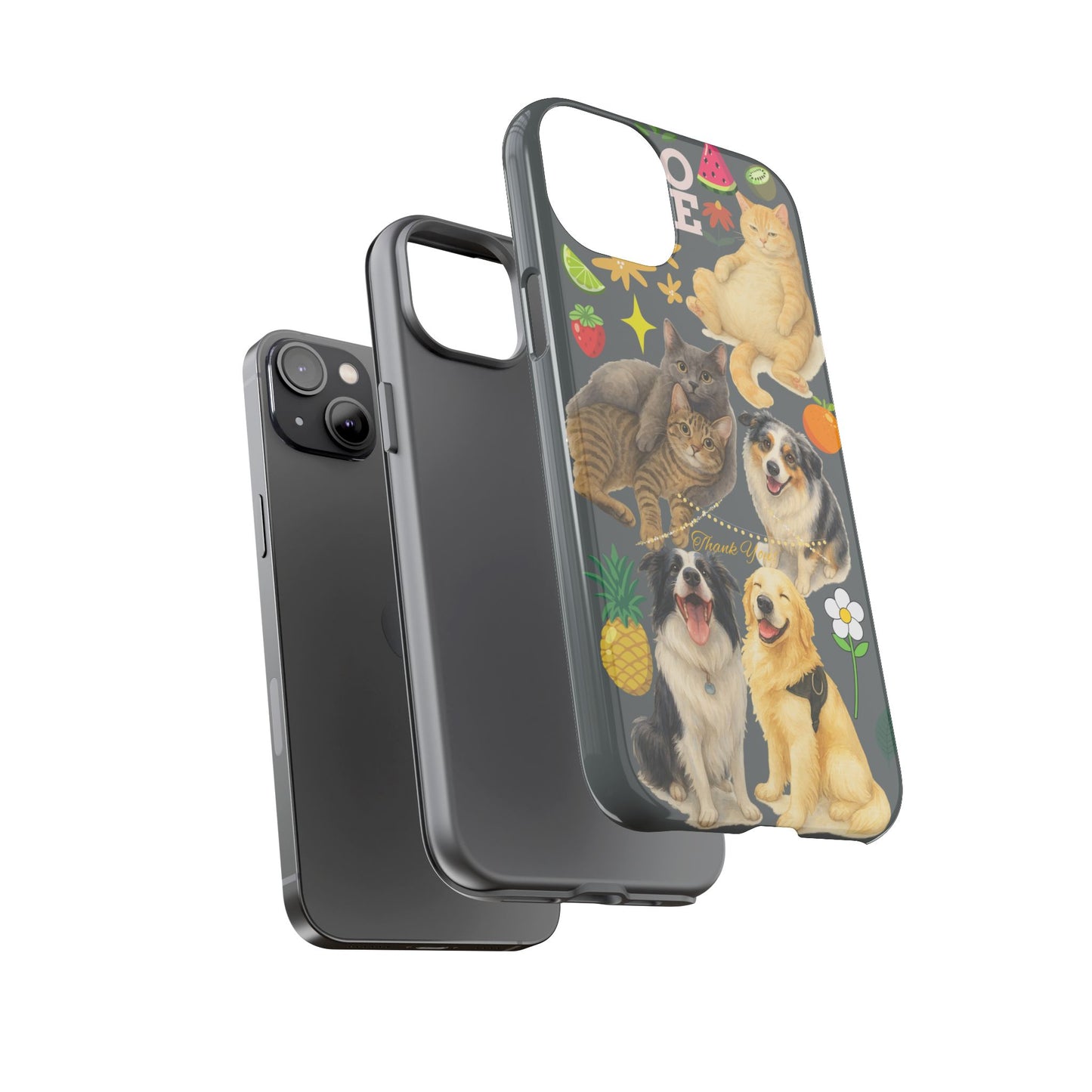 60A-7 Dog and Cat Printed Dual-Layer Phone Case In Dark Grey – Glossy or Matte Finish – iPhone & Android Compatible