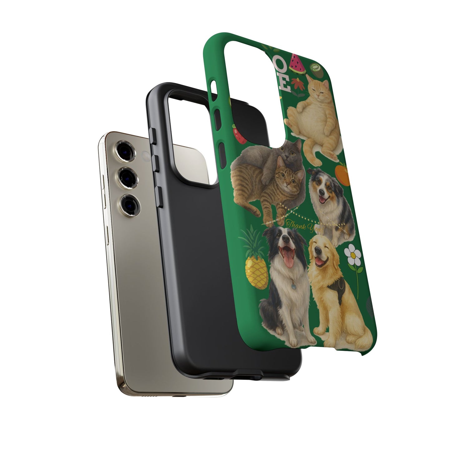 60A-10 Dog and Cat Printed Dual-Layer Phone Case In Dark Green – Glossy or Matte Finish – iPhone & Android Compatible