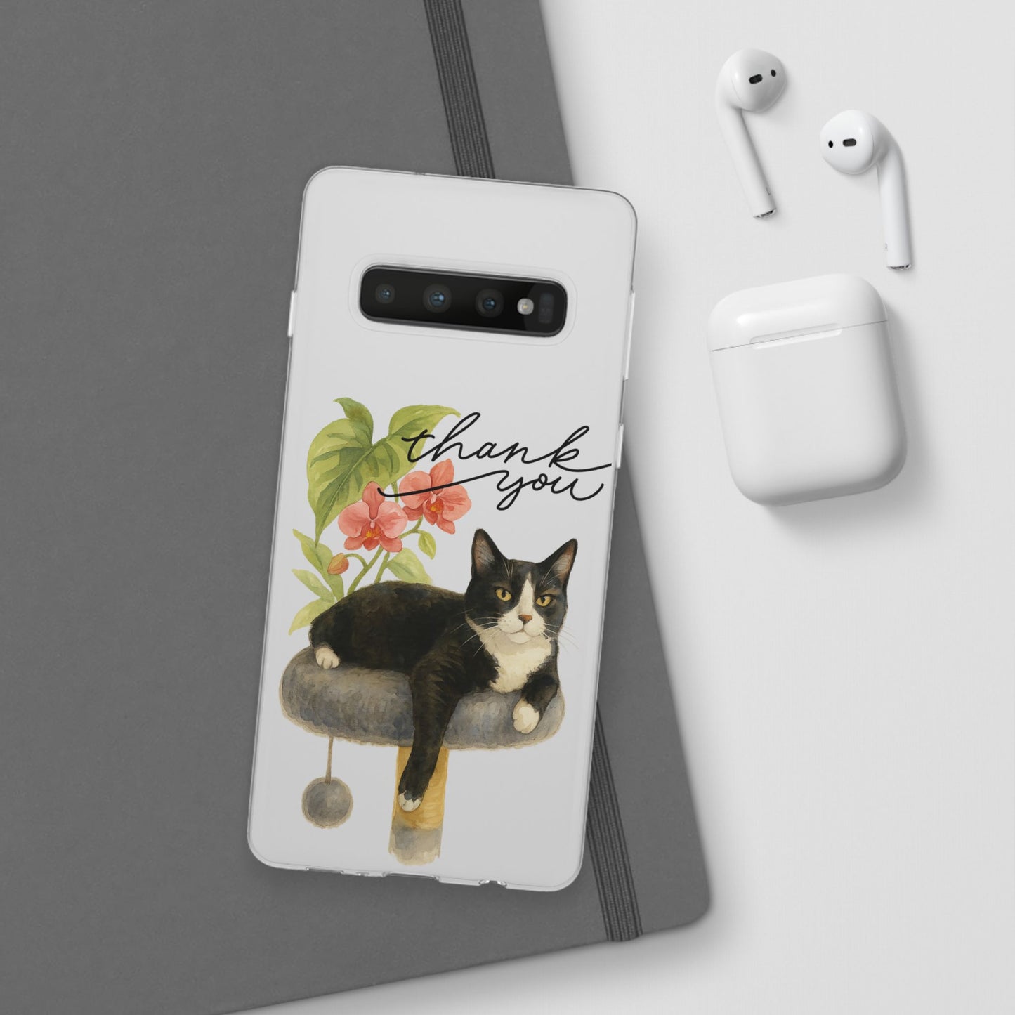 62A Cute Cat Thank You Phone Case – Flexible Matte TPU Slim Cover for iPhone & Android Gift