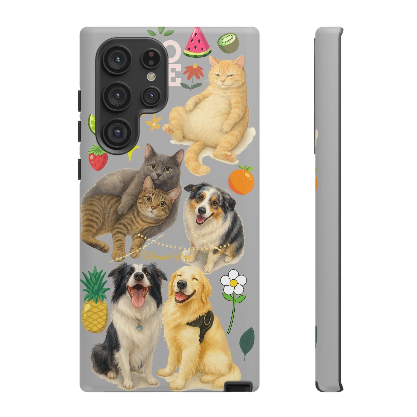 60A-6 Dog and Cat Printed Dual-Layer Phone Case In Light Grey – Glossy or Matte Finish – iPhone & Android Compatible