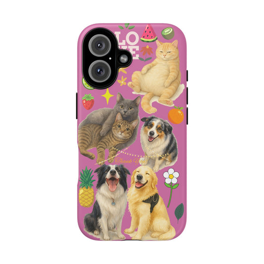 60A-2 Dog and Cat Printed Dual-Layer Phone Case In Pink – Glossy or Matte Finish – iPhone & Android Compatible