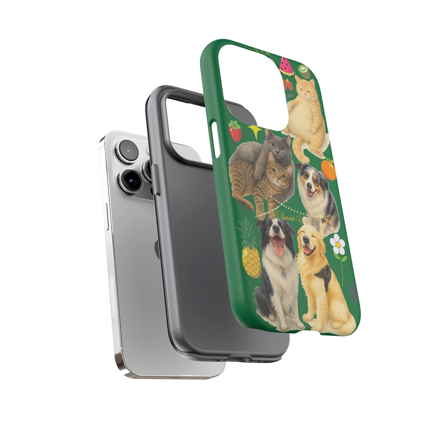 60A-10 Dog and Cat Printed Dual-Layer Phone Case In Dark Green – Glossy or Matte Finish – iPhone & Android Compatible