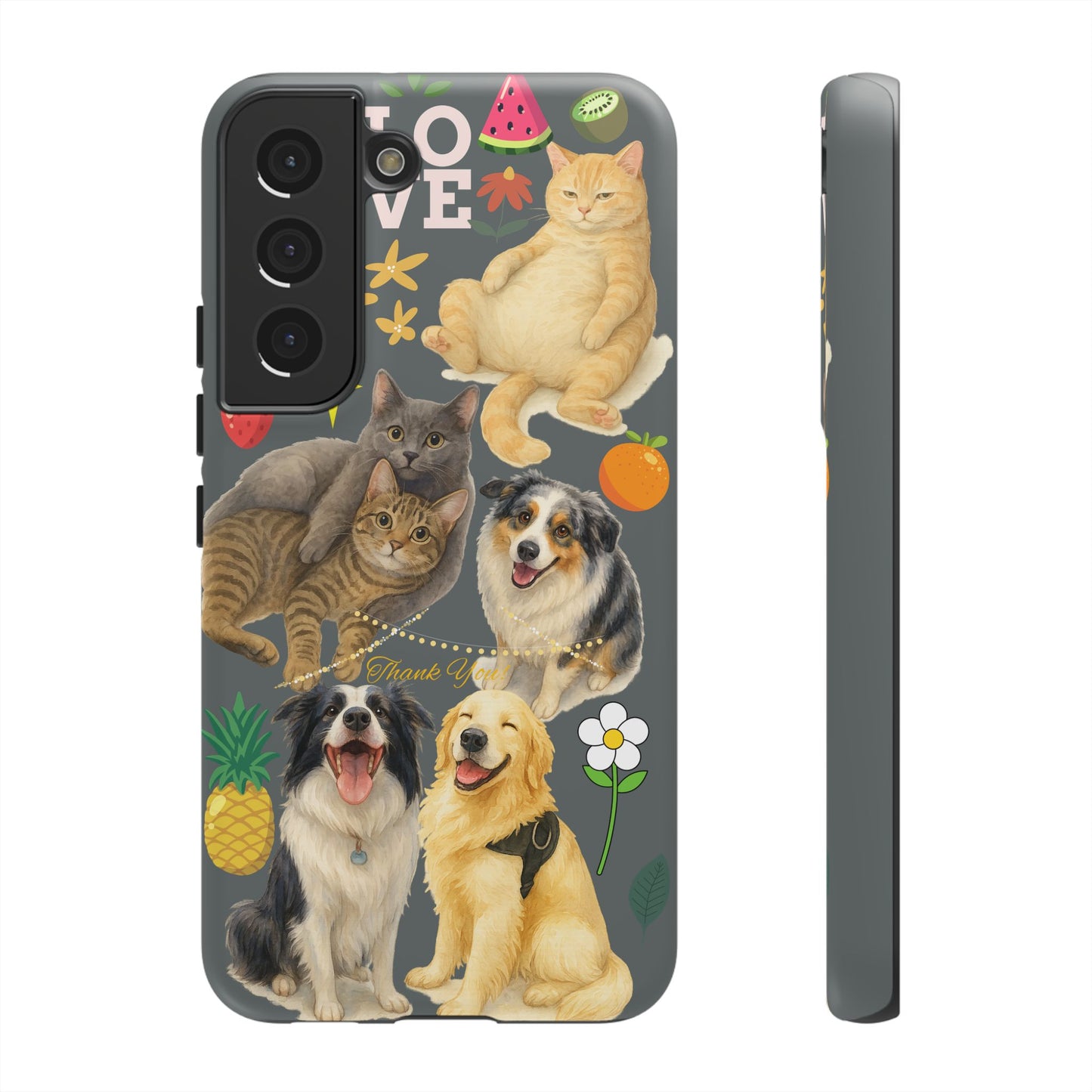 60A-7 Dog and Cat Printed Dual-Layer Phone Case In Dark Grey – Glossy or Matte Finish – iPhone & Android Compatible