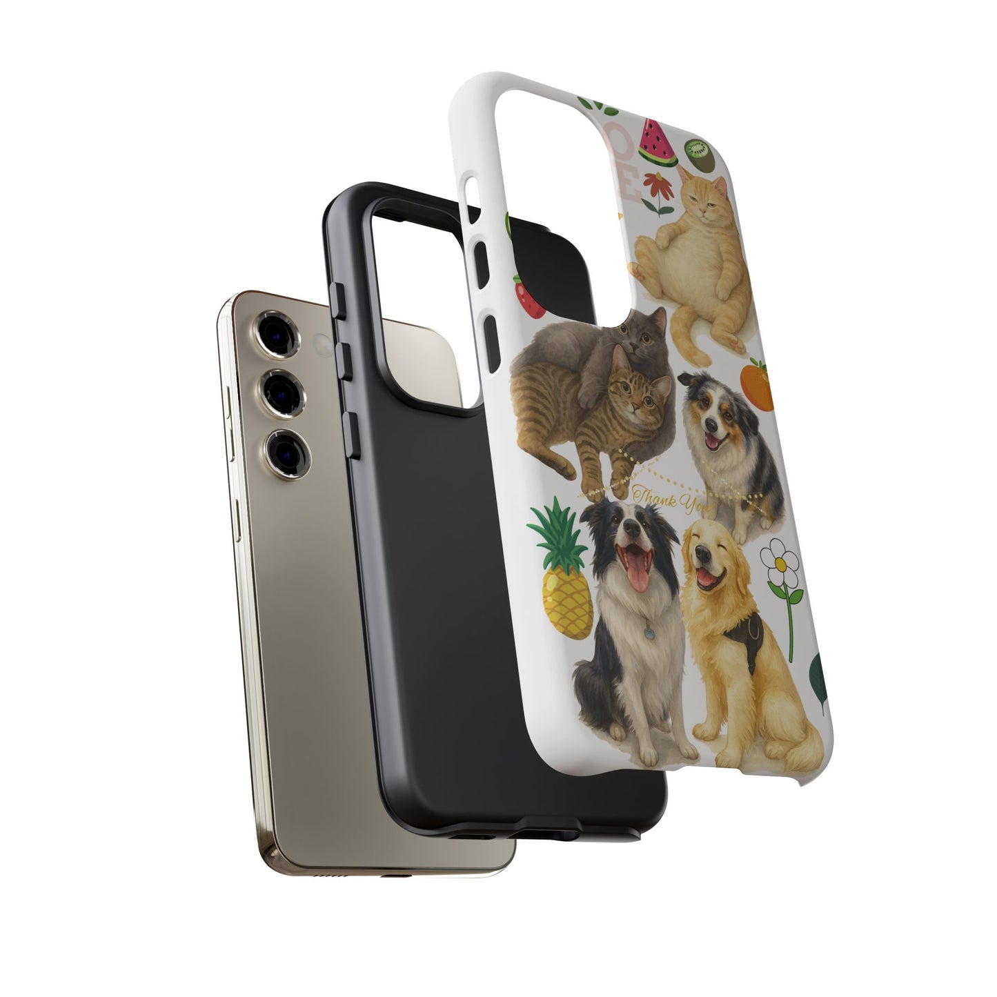 60A Dog and Cat Printed Dual-Layer Phone Case In White – Glossy or Matte Finish – iPhone & Android Compatible
