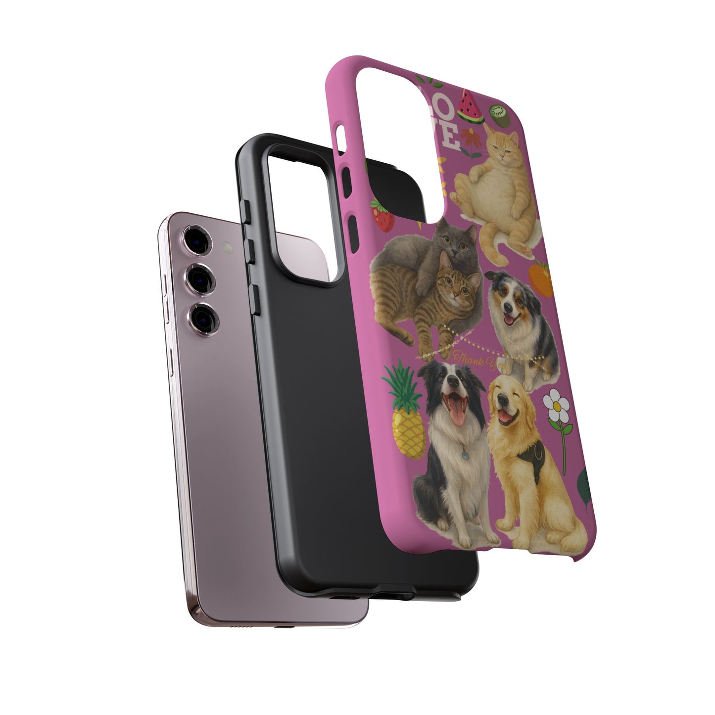 60A-2 Dog and Cat Printed Dual-Layer Phone Case In Pink – Glossy or Matte Finish – iPhone & Android Compatible