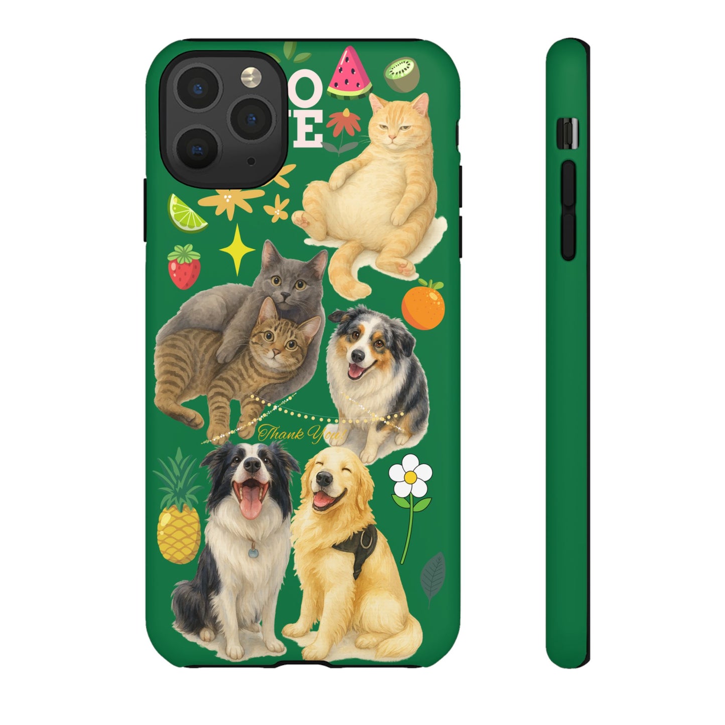 60A-10 Dog and Cat Printed Dual-Layer Phone Case In Dark Green – Glossy or Matte Finish – iPhone & Android Compatible