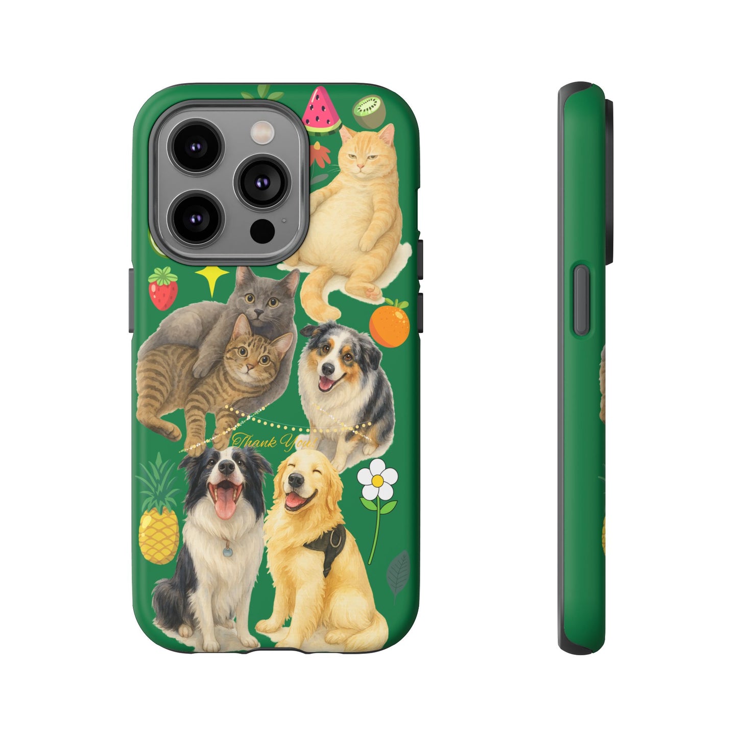 60A-10 Dog and Cat Printed Dual-Layer Phone Case In Dark Green – Glossy or Matte Finish – iPhone & Android Compatible