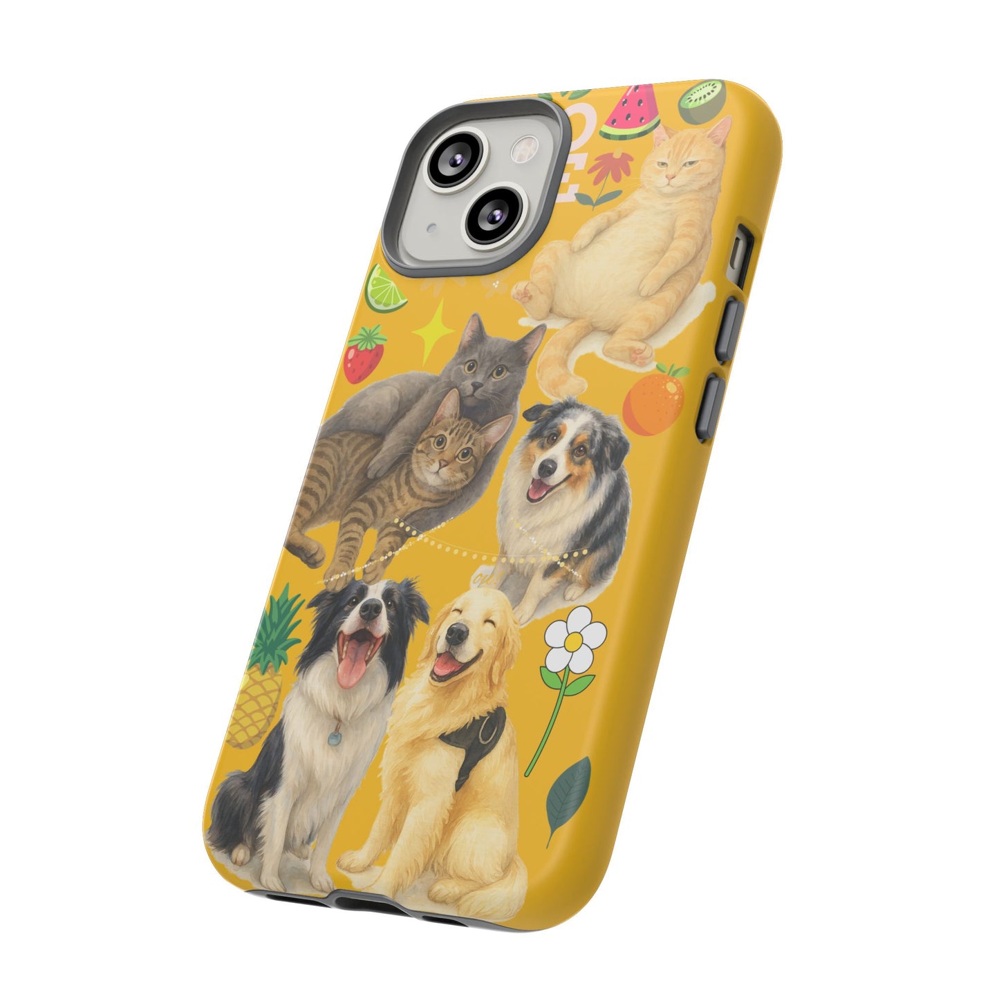 60A-5 Dog and Cat Printed Dual-Layer Phone Case In Yellow – Glossy or Matte Finish – iPhone & Android Compatible