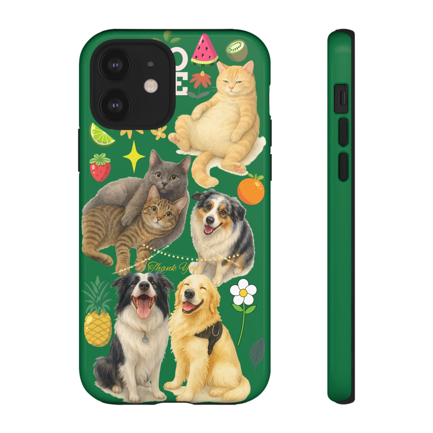 60A-10 Dog and Cat Printed Dual-Layer Phone Case In Dark Green – Glossy or Matte Finish – iPhone & Android Compatible