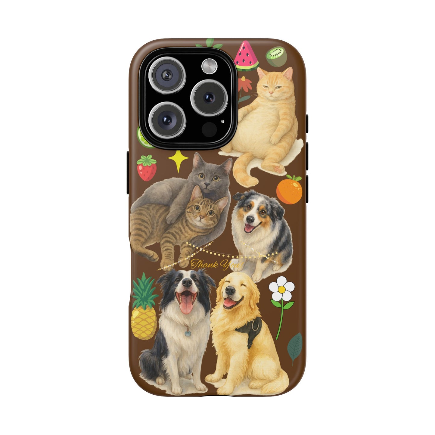60A-11 Dog and Cat Printed Dual-Layer Phone Case In Dark Brown – Glossy or Matte Finish – iPhone & Android Compatible