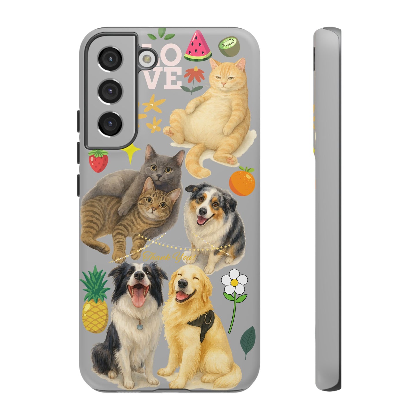 60A-6 Dog and Cat Printed Dual-Layer Phone Case In Light Grey – Glossy or Matte Finish – iPhone & Android Compatible